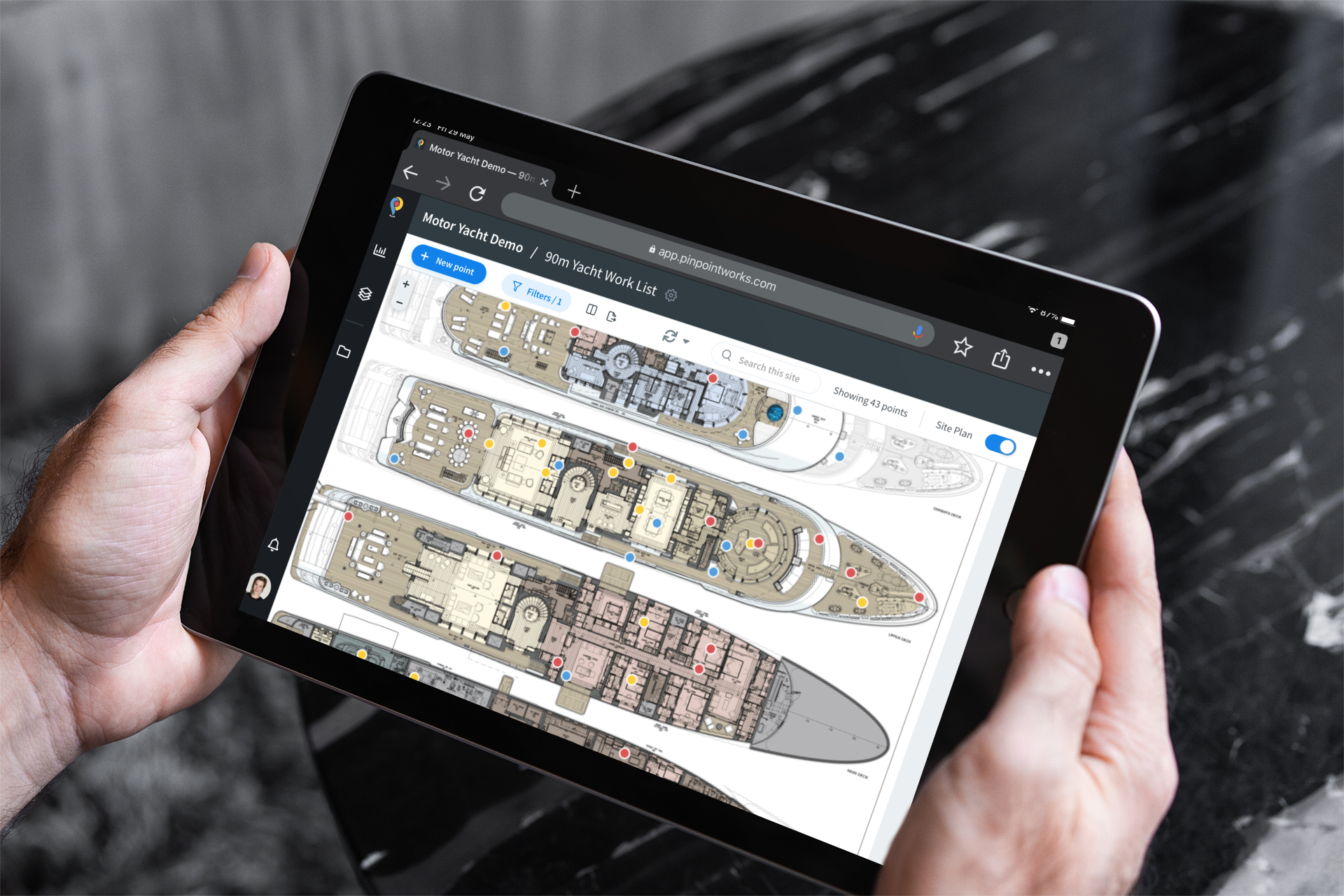 Review superyacht GA plans in the Pinpoint Works app